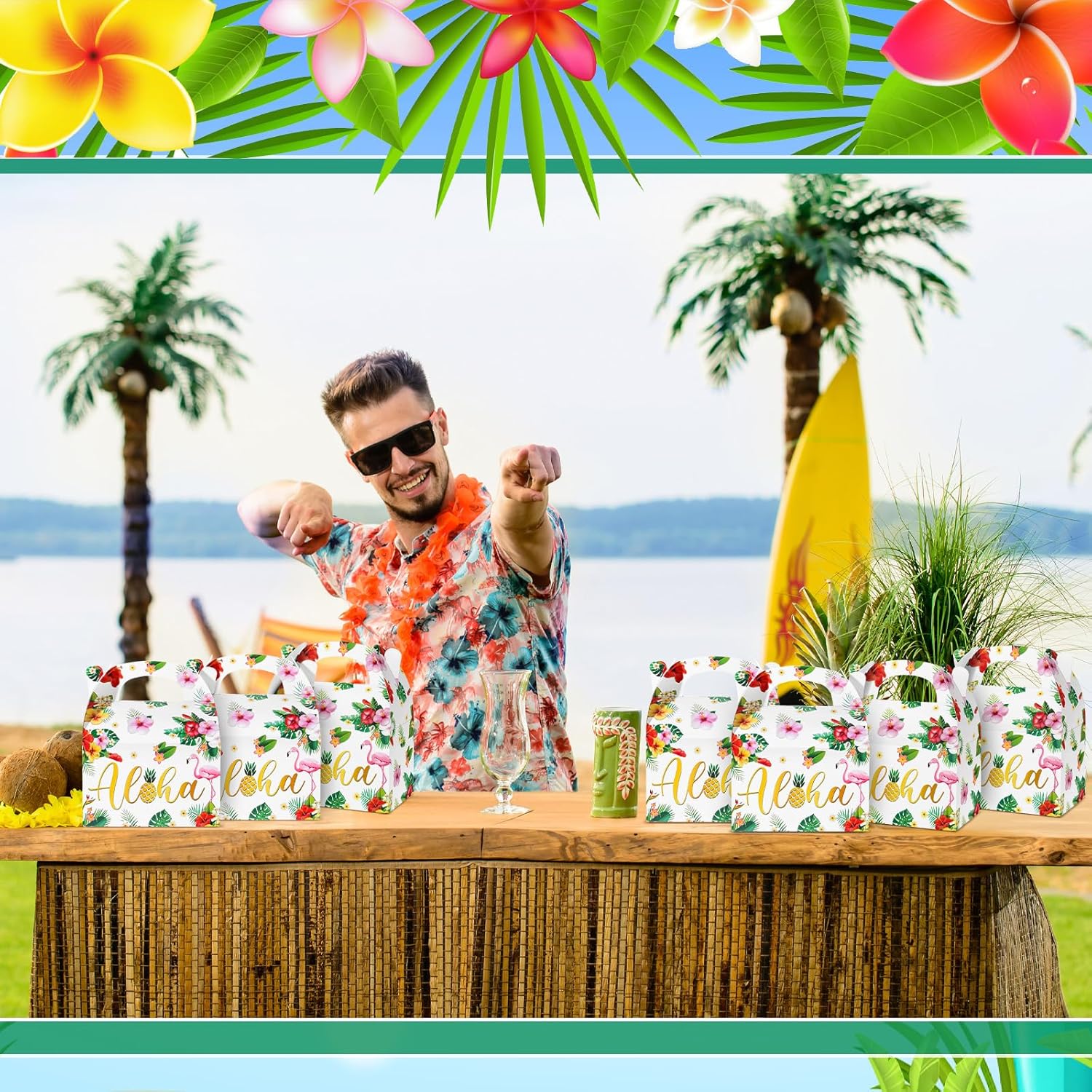 Glenmal 24 Pcs Tiki Luau Treat Boxes with Handles