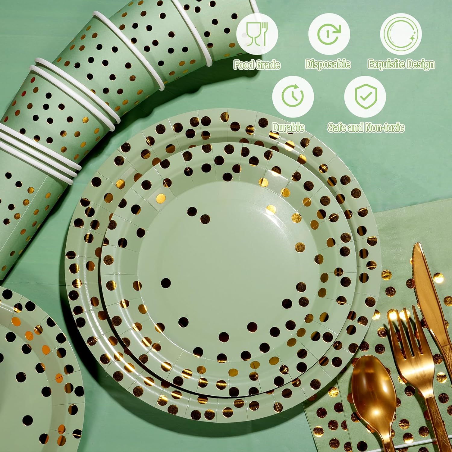 YIDAKO 350pcs Sage Green Plates and Napkins Set