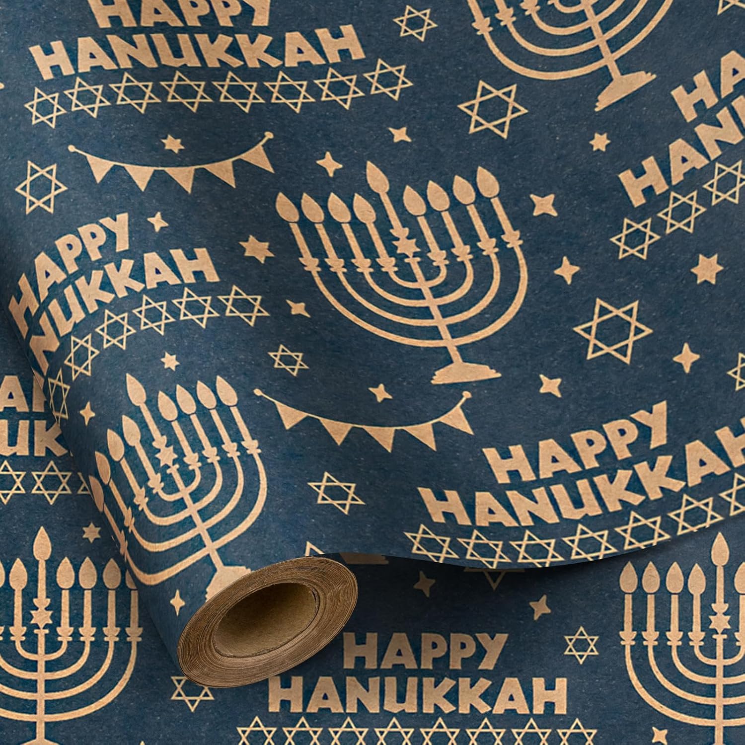 RUSPEPA Kraft Hanukkah Wrapping Paper Roll - Mini Roll - 17 Inches x 328 Feet