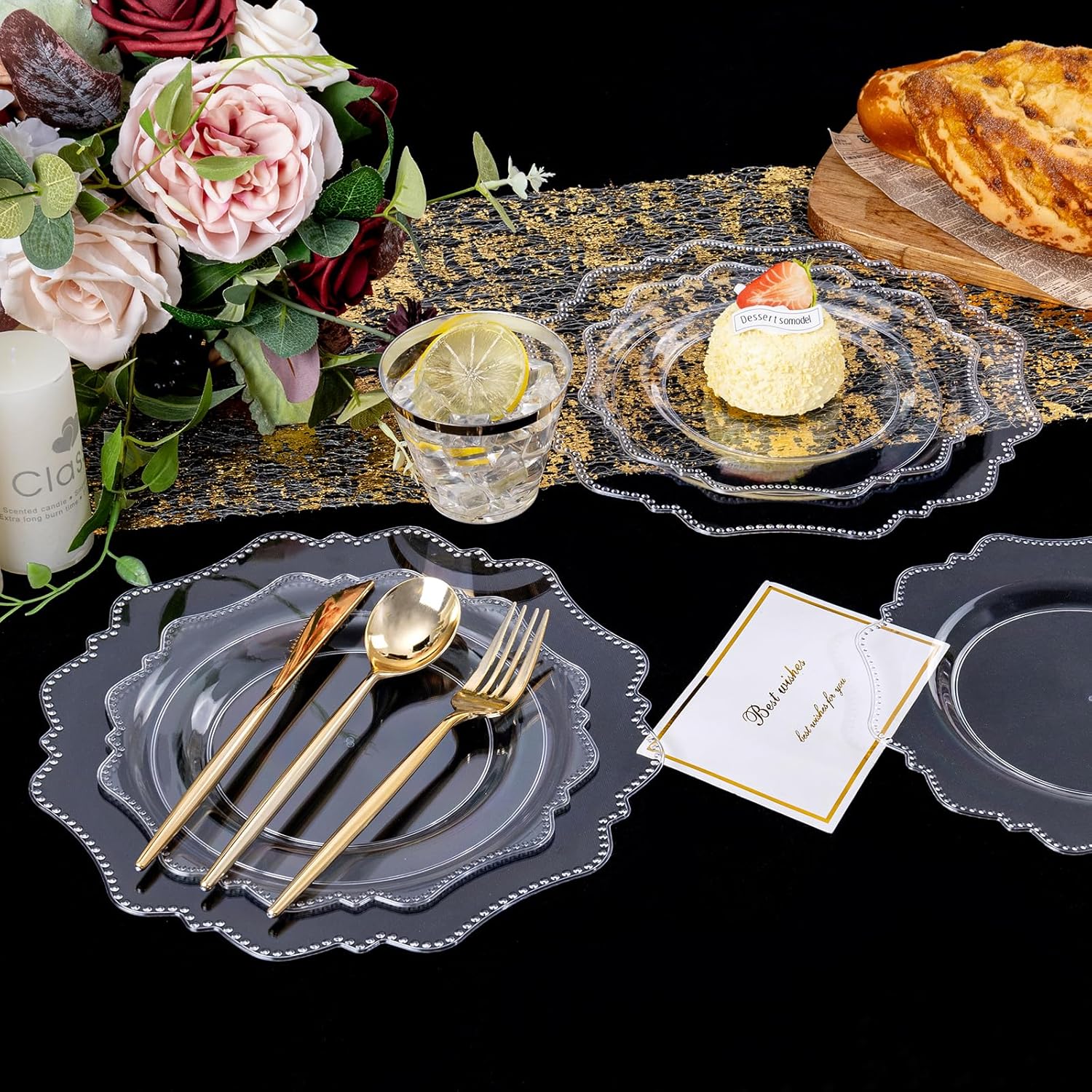 COLOSUS 350pcs Clear Plastic Plates Party Dinnerware Set