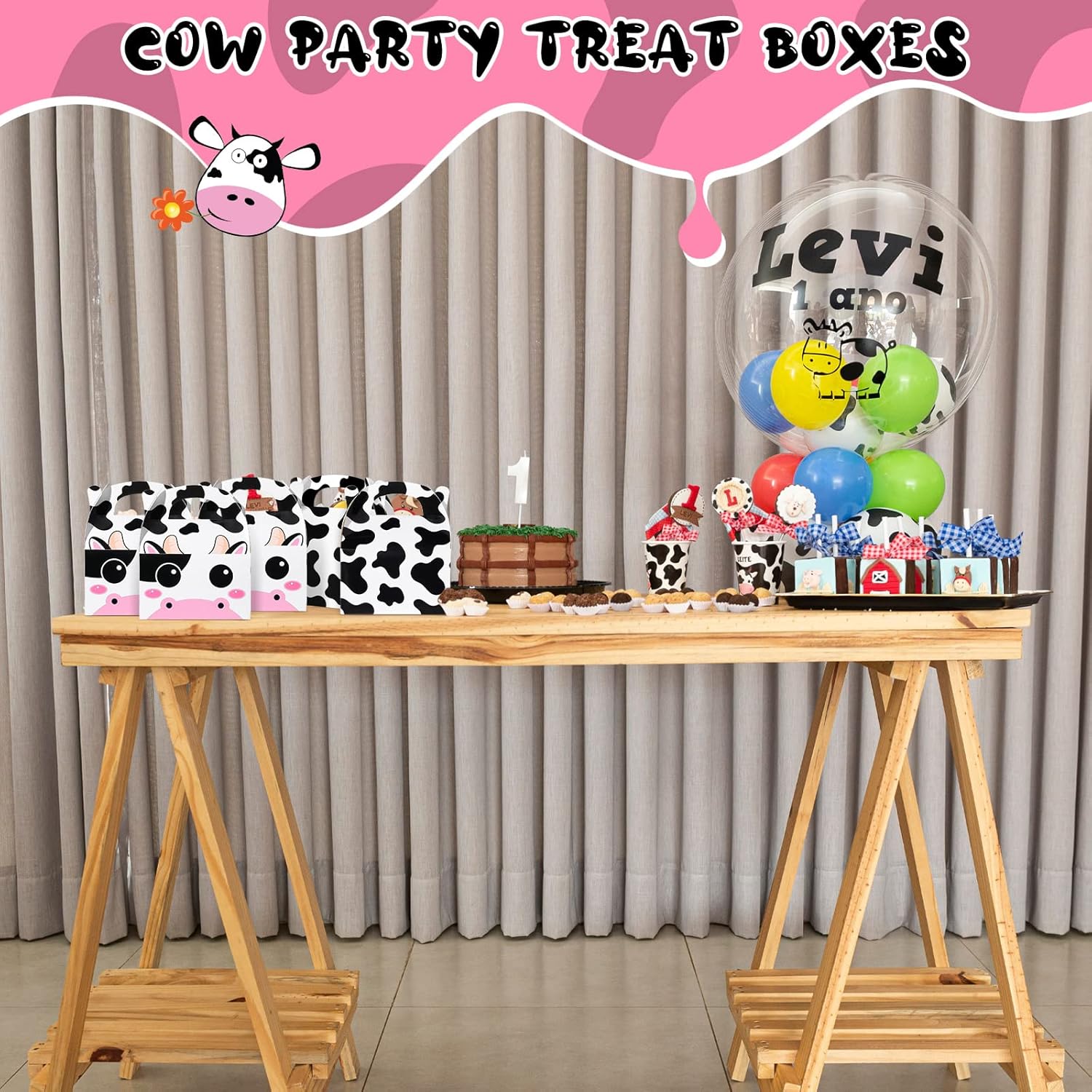 24 Pack Cow Party Treat Boxes for Farm Animals