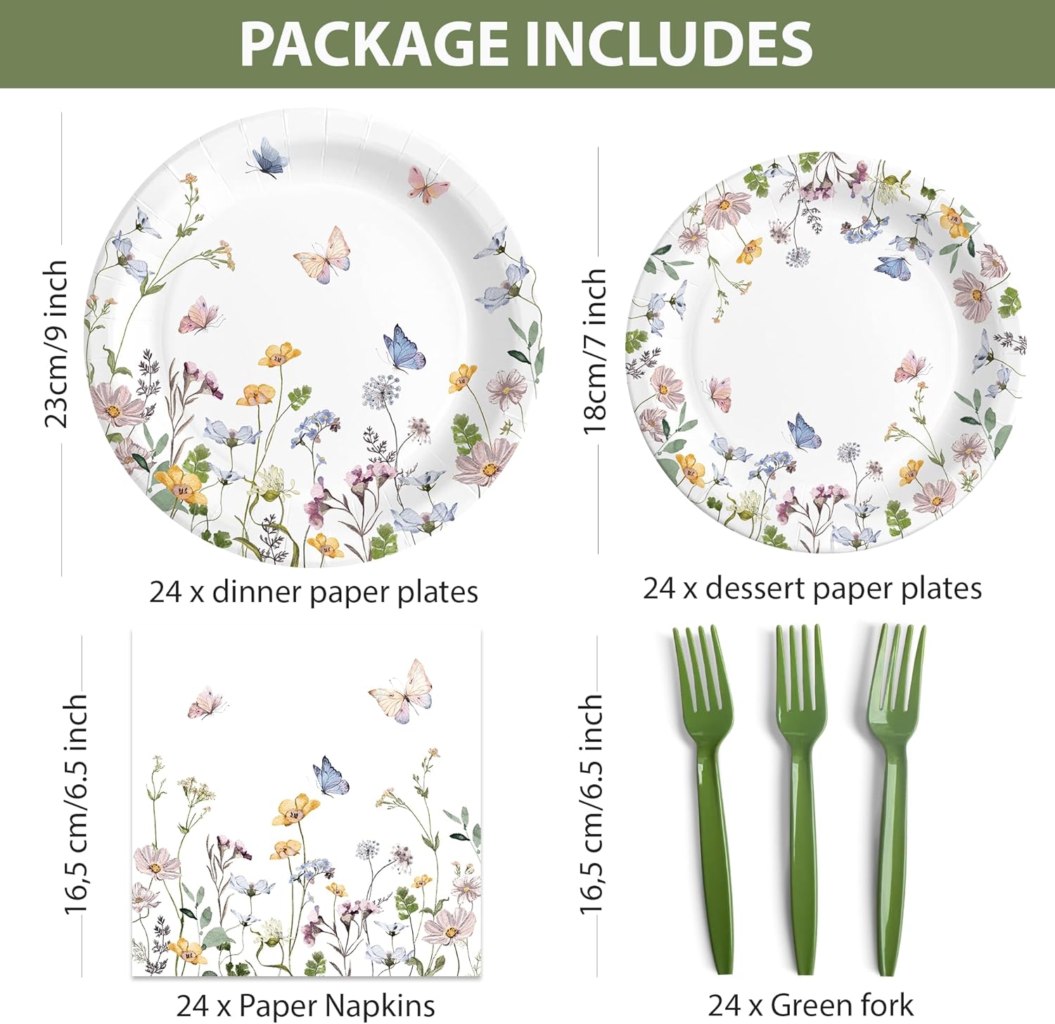 Audree 96 Pcs Wildflower Party Supplies Set