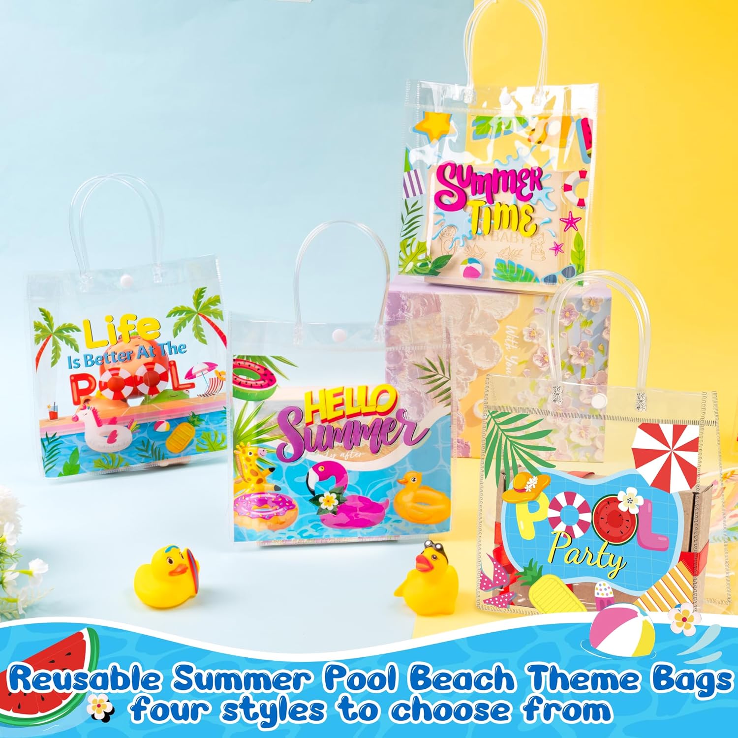 H1vojoxo Summer Gift Bags 24PCS Clear PVC Tote Bags with Handles