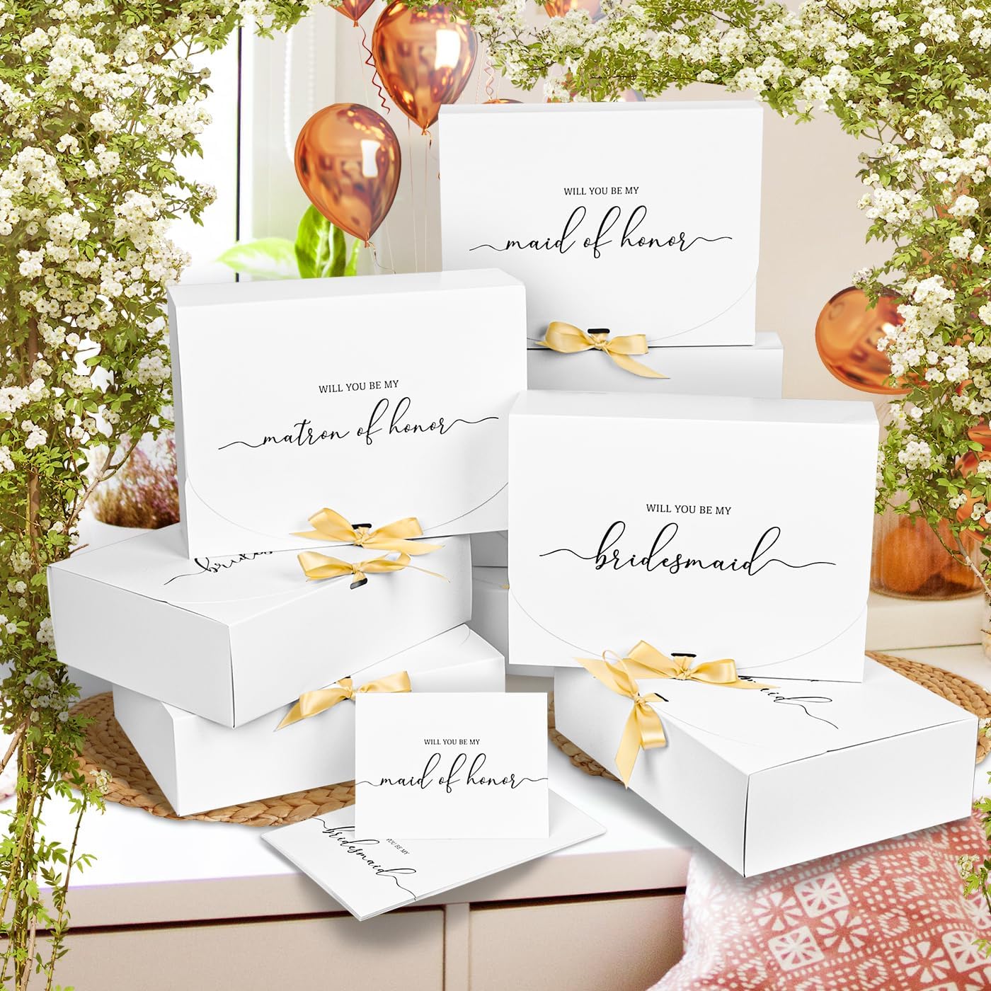 8 Pack Bridesmaid Proposal Boxes with Cards and Ribbons