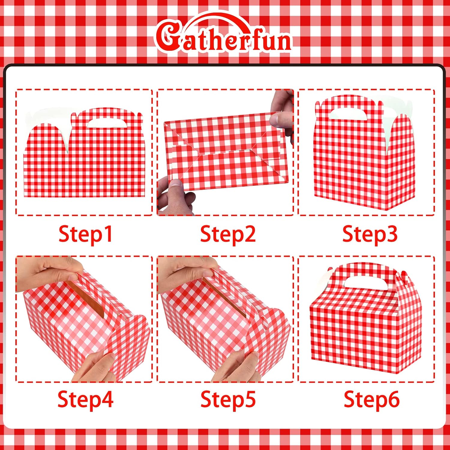 Red and White Gingham Treat Boxes 24-Pack