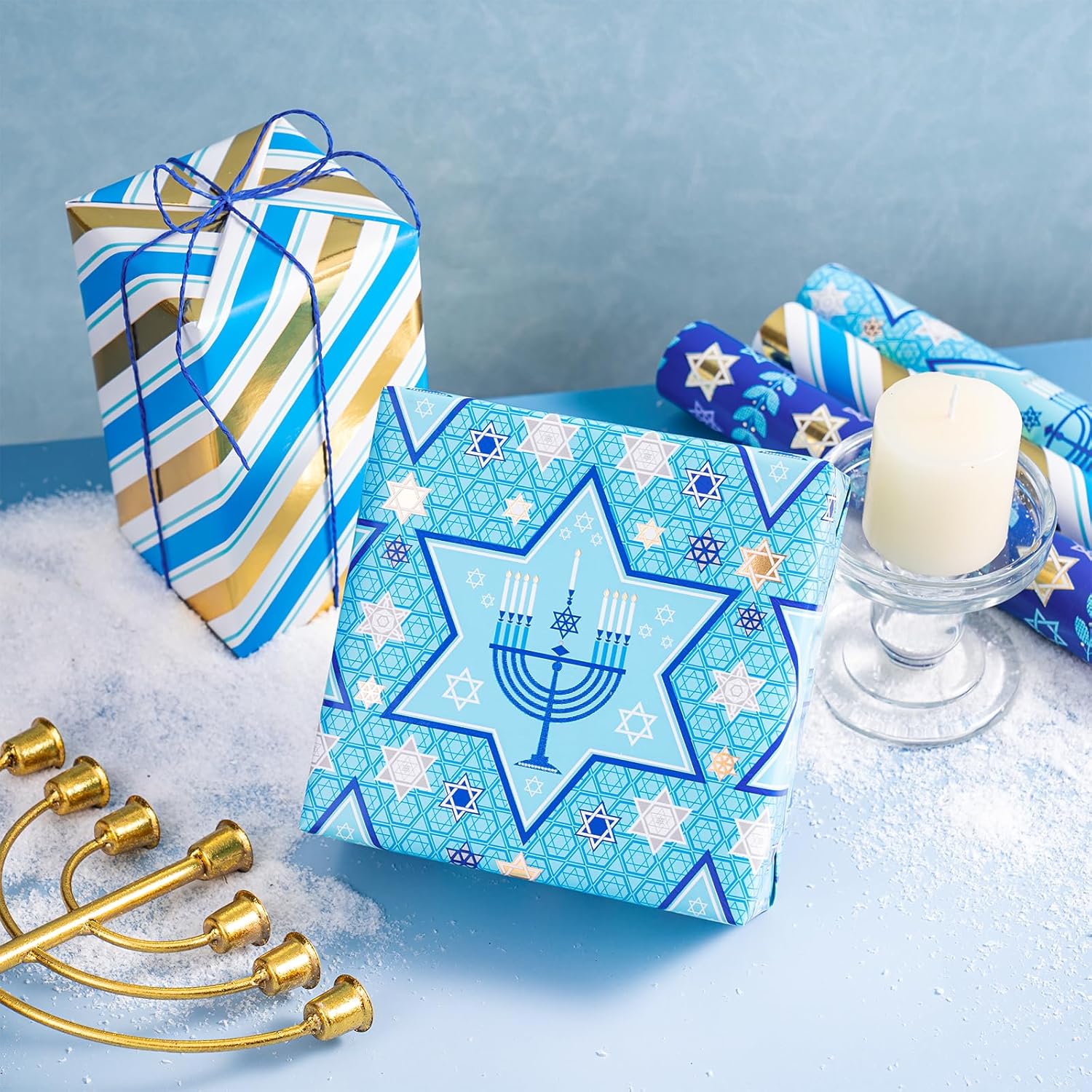 RUSPEPA Hanukkah Wrapping Paper Roll Set
