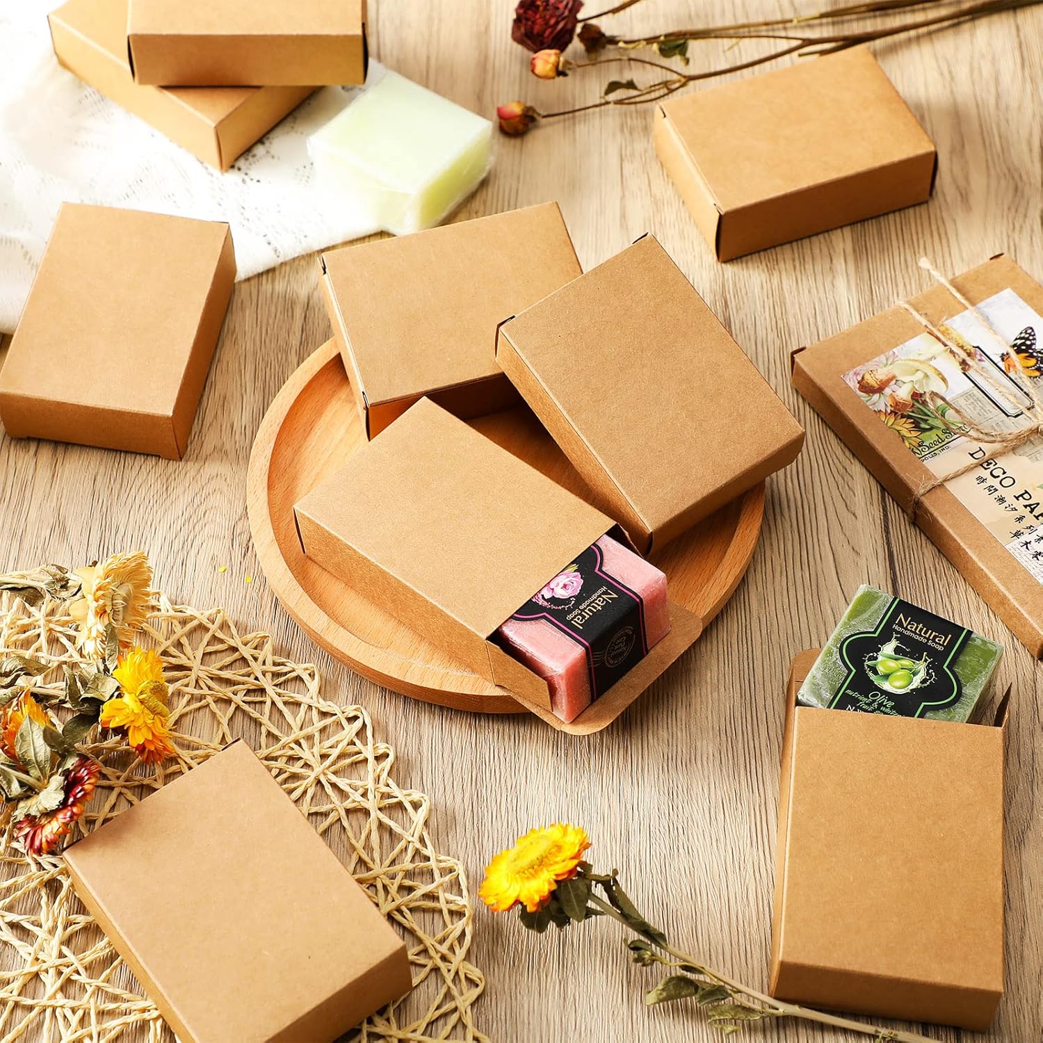 200 Pcs Kraft Soap Boxes No Window for Homemade Soap Packaging