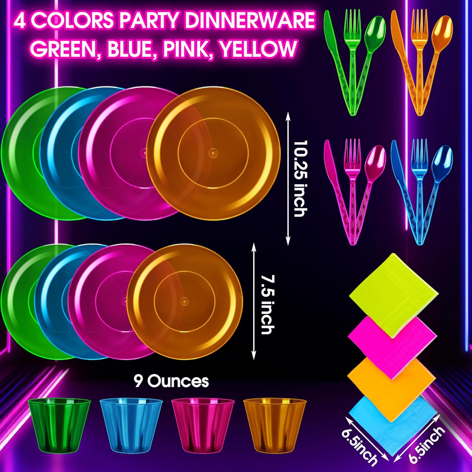 252 PCS Neon Party Supplies Set for 36 Guests