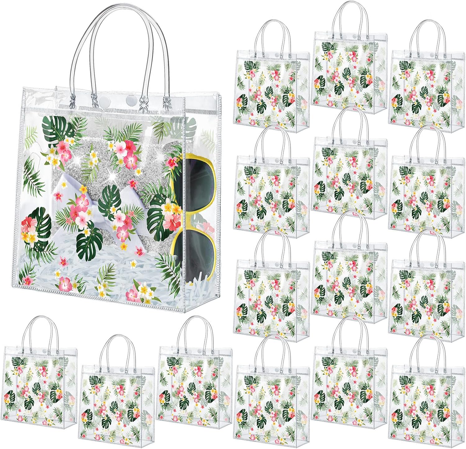 Engrowtic 24 Pcs Hawaiian Clear Gift Bags with Handle