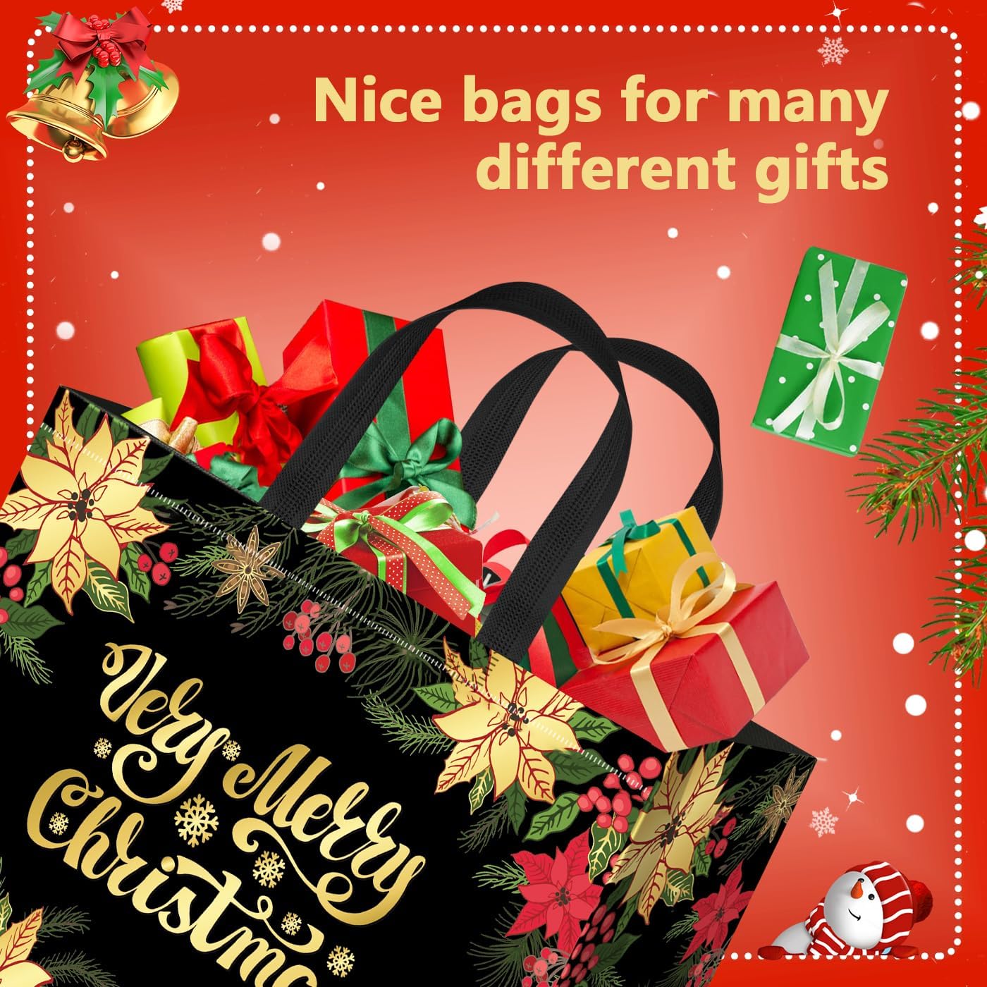 12 Pack Extra Large Christmas Gift Bags with Handles