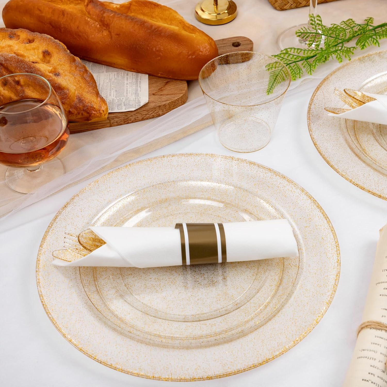 WELLIFE 210Pcs Gold Glitter Dinnerware Set for 30 Guests