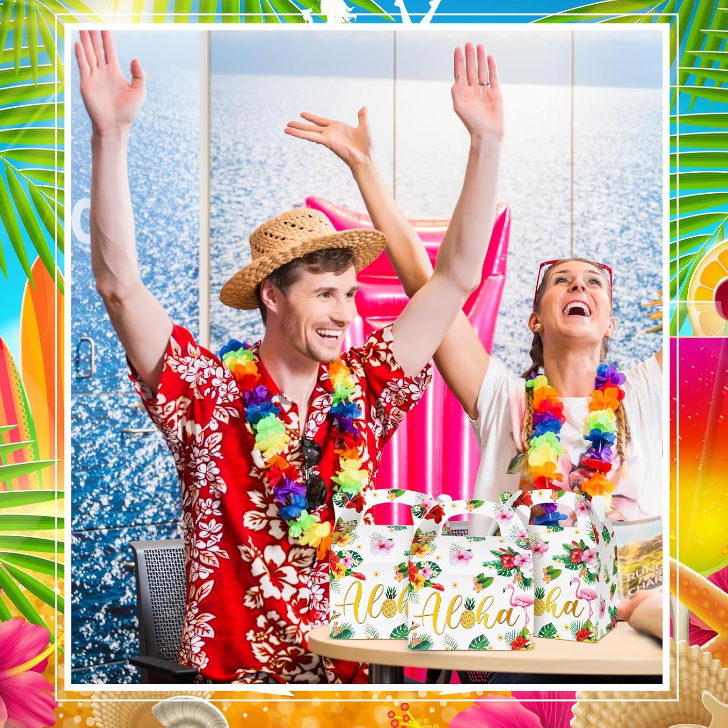 Glenmal 24 Pcs Tiki Luau Treat Boxes with Handles