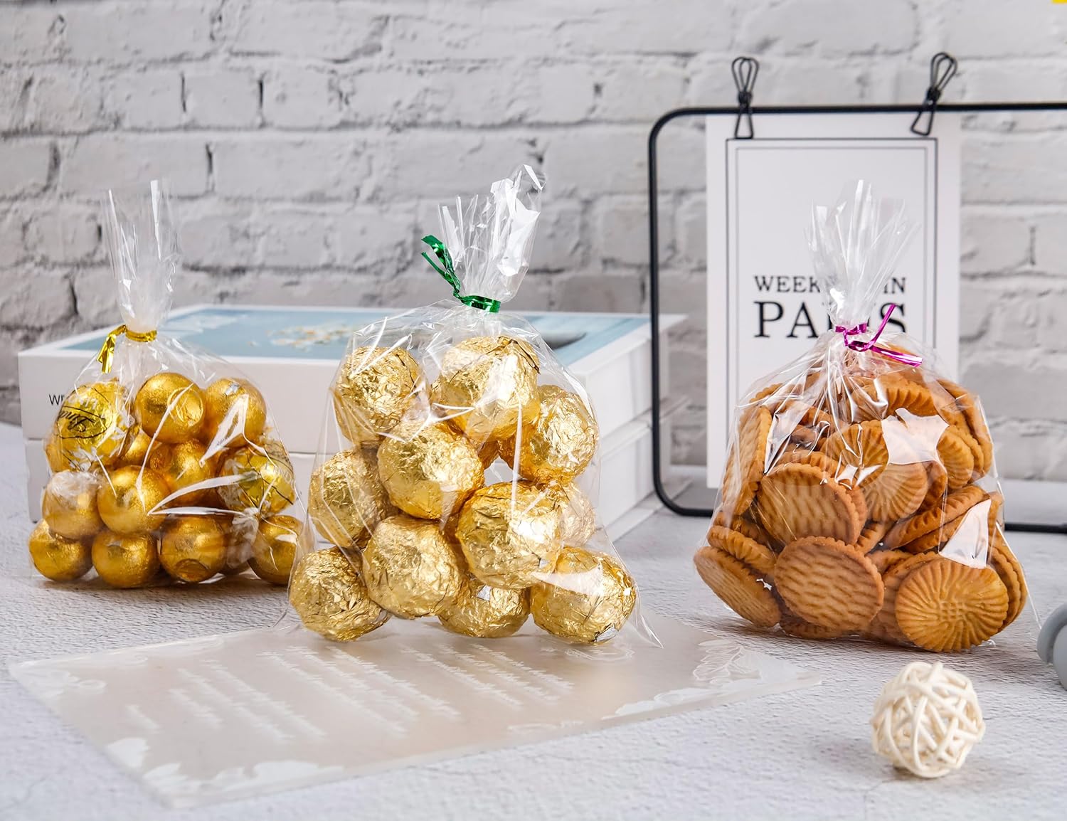 Clear Cellophane Bags with Twist Ties 5x7in 100 Pack
