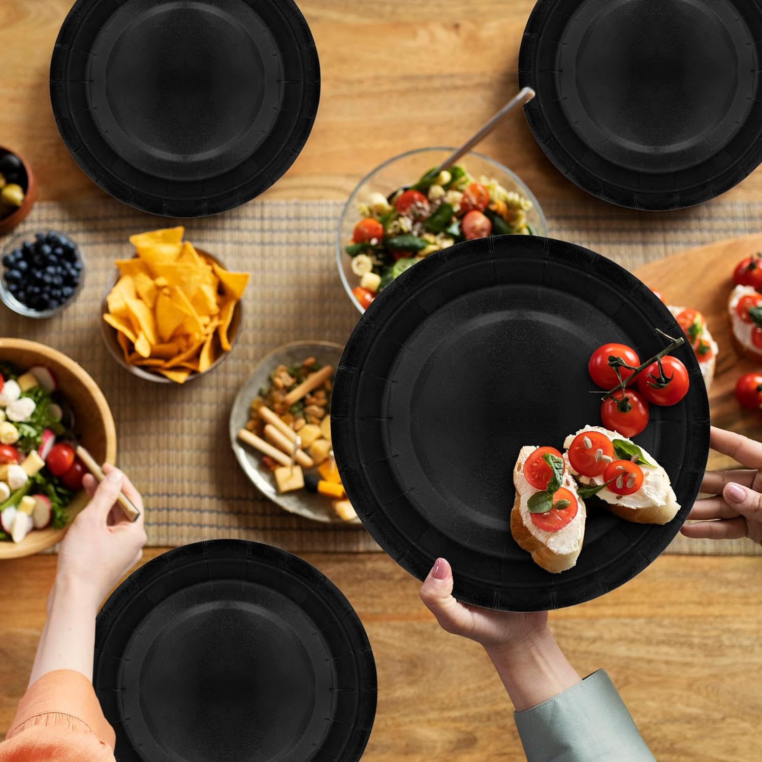 40Pcs Black Disposable Paper Plates Set for Parties and Events
