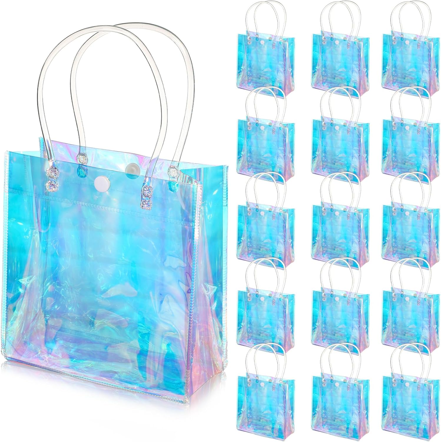 Sherr 16 Pcs Iridescent Clear Gift Bags with Handles