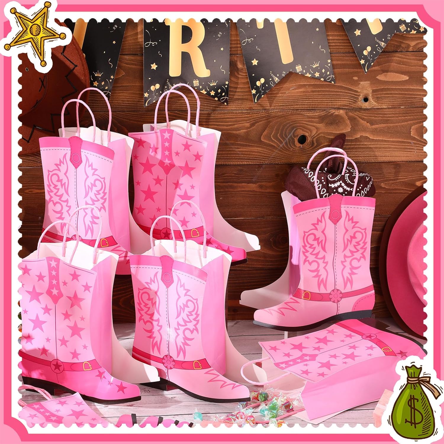 16 Pcs Western Boots Gift Bags with Handles
