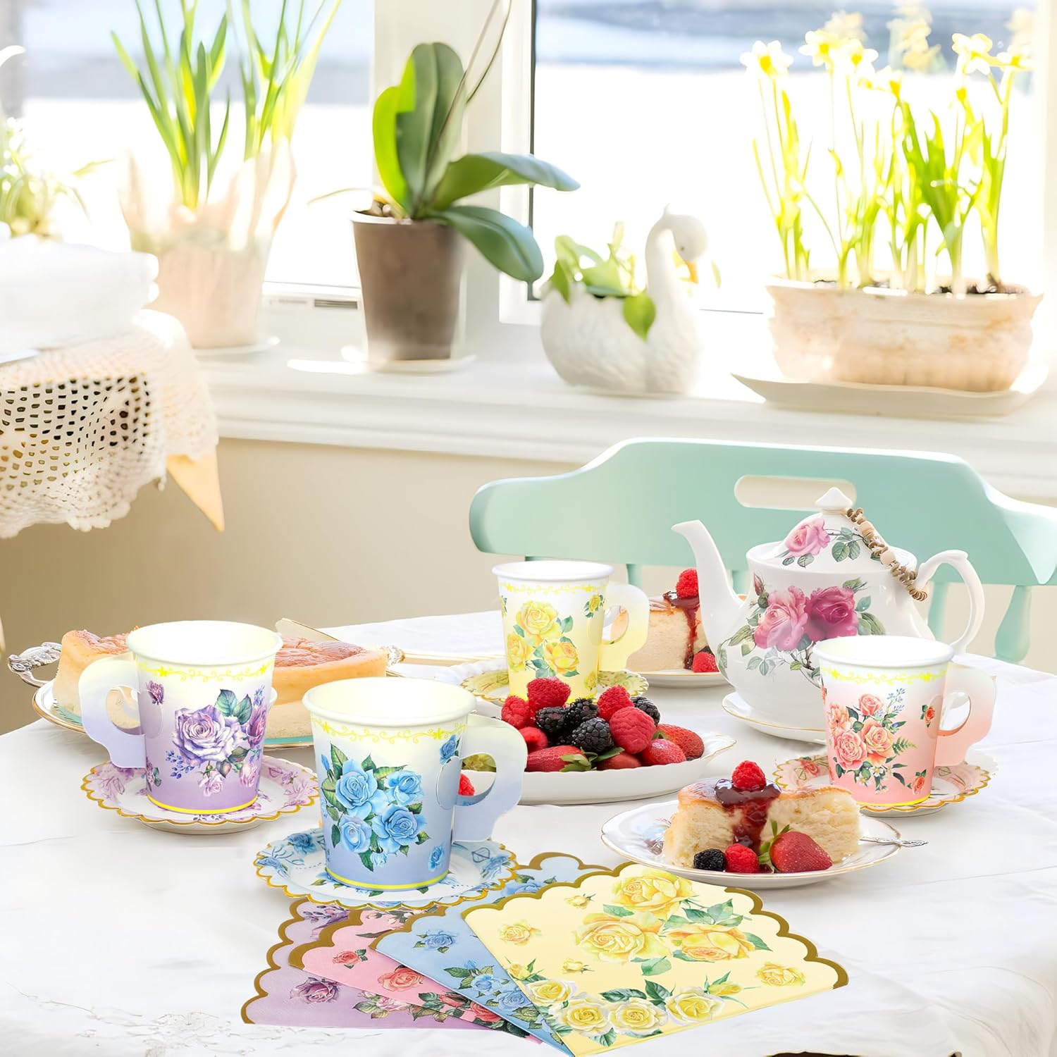 40 Set Floral Tea Cups and Saucers with Handle