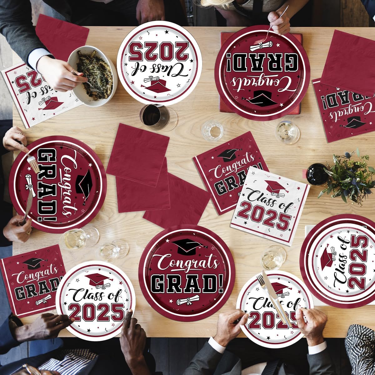 Class of 2025 Graduation Plates Napkins Maroon Party Supplies