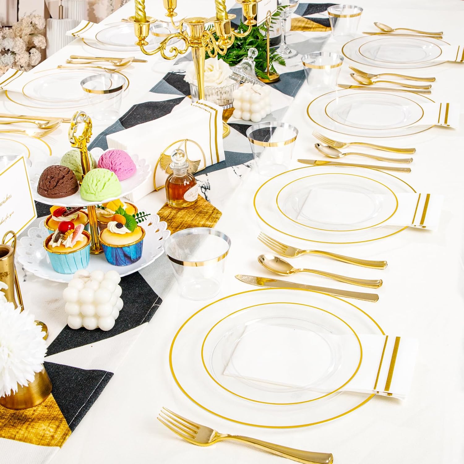 SUT 350Pcs Plastic Dinnerware Set for 50 Guests