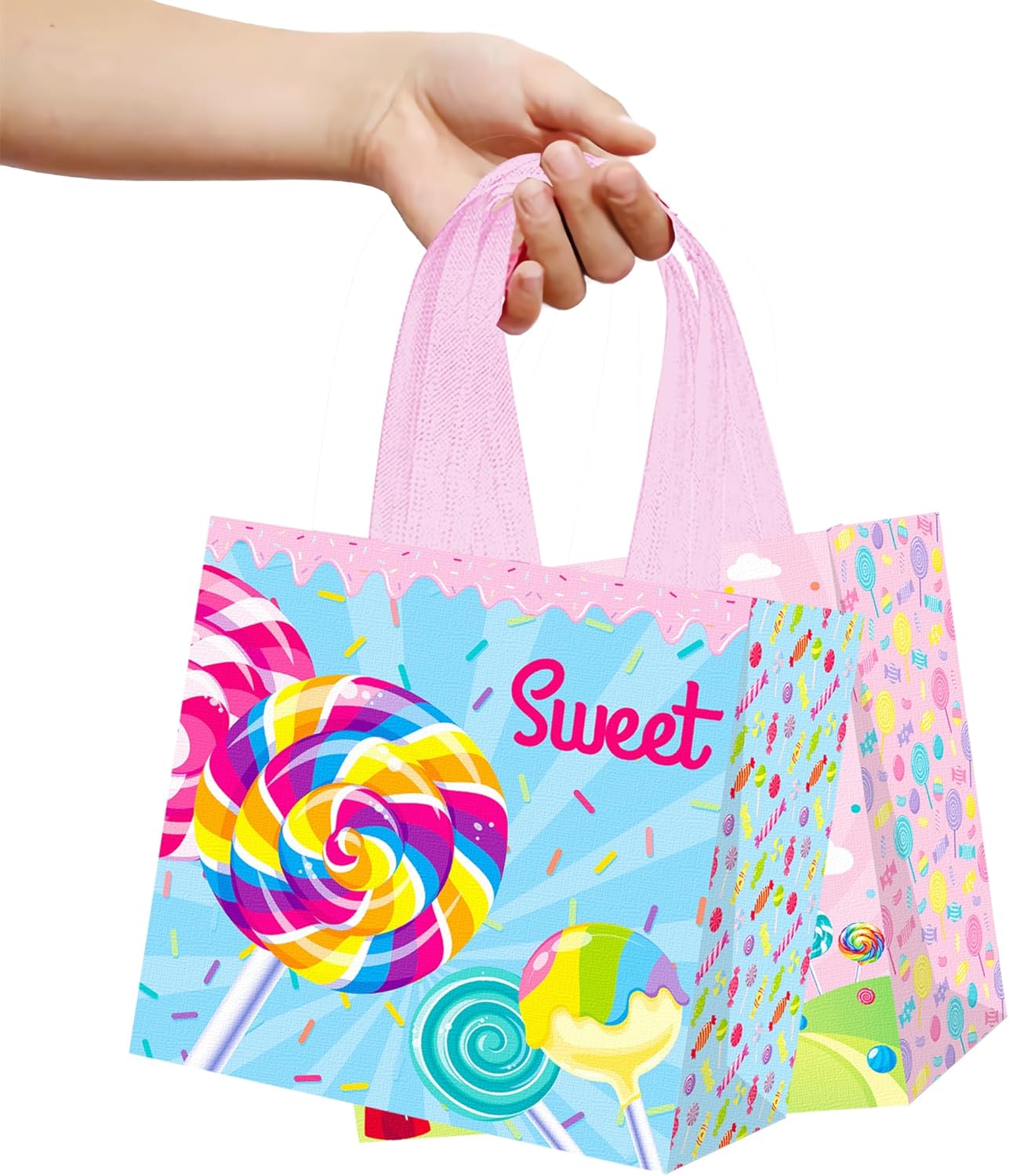 Umoni Candyland Party Goodie Bags 12Pcs Lollipop Treat Tote Bags With Handles