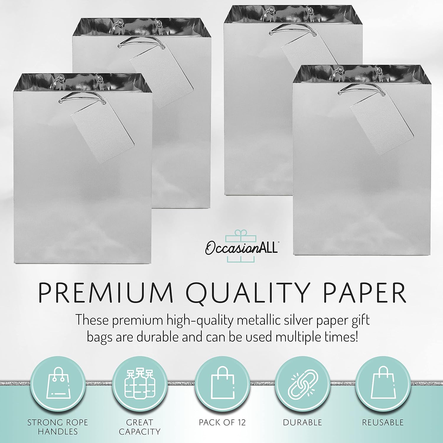 OccasionALL Small Gift Bags with Metallic Handles 12 Pack