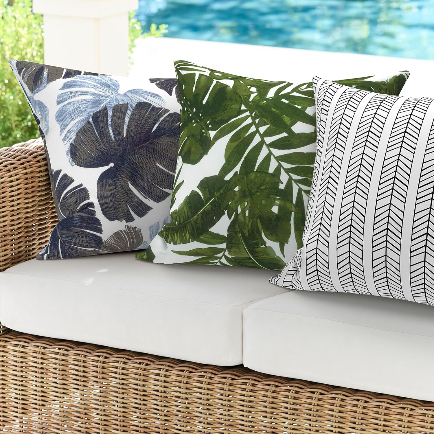 Pack of 2 Durable Herringbone Outdoor Pillow