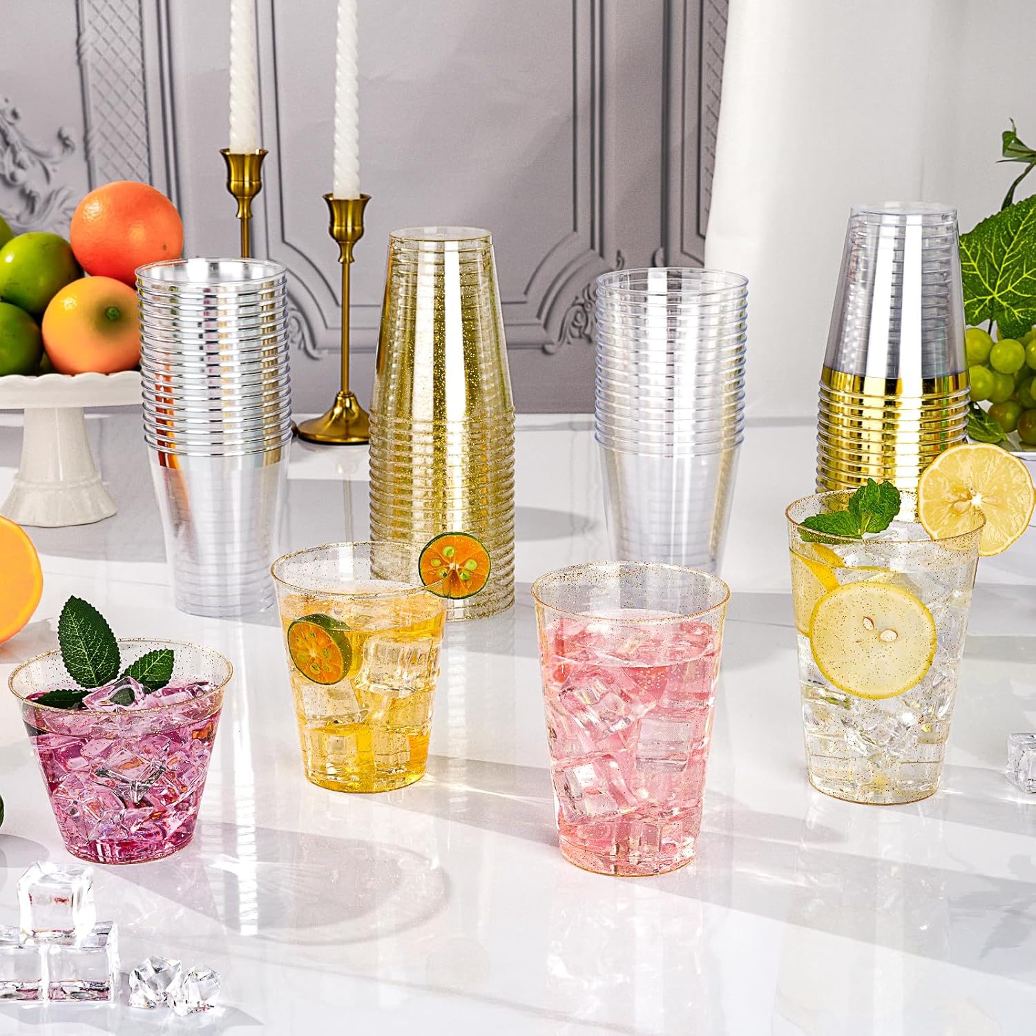 Goodluck 10 Oz 50 Pc Gold Glitter Plastic Cups for Parties