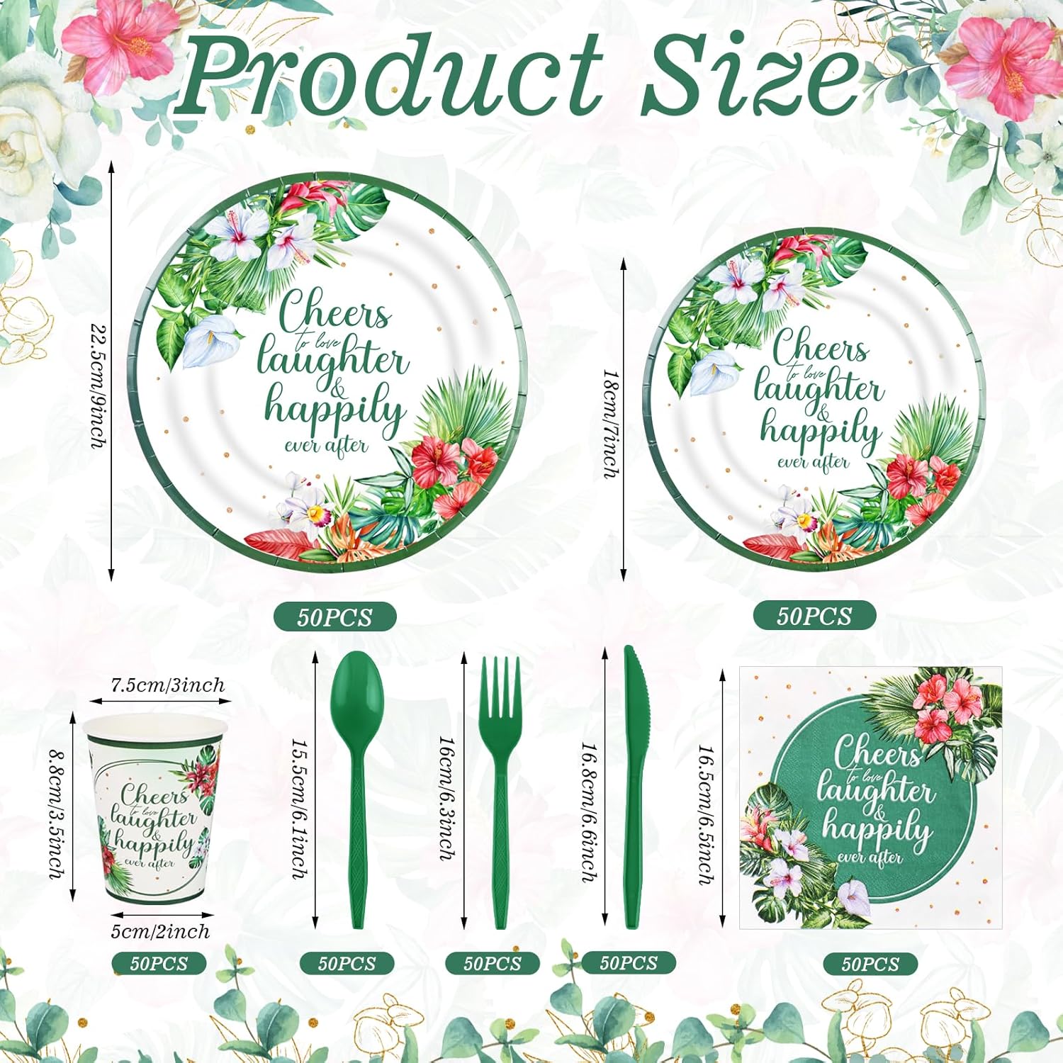 350 Pcs Tropical Wedding Tableware Set for 50 Guests