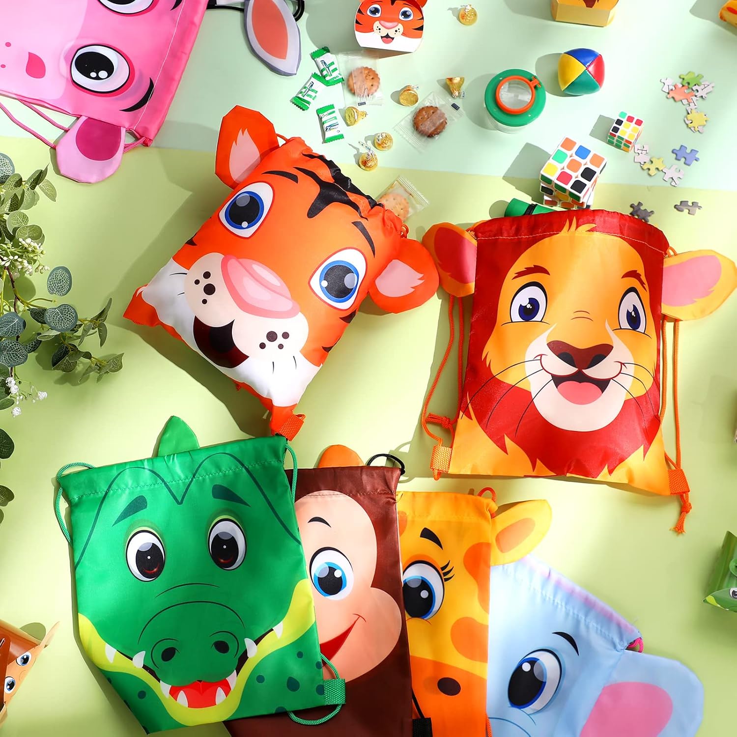 Hillban 16 Pcs Animal Drawstring Bags for Kids Party