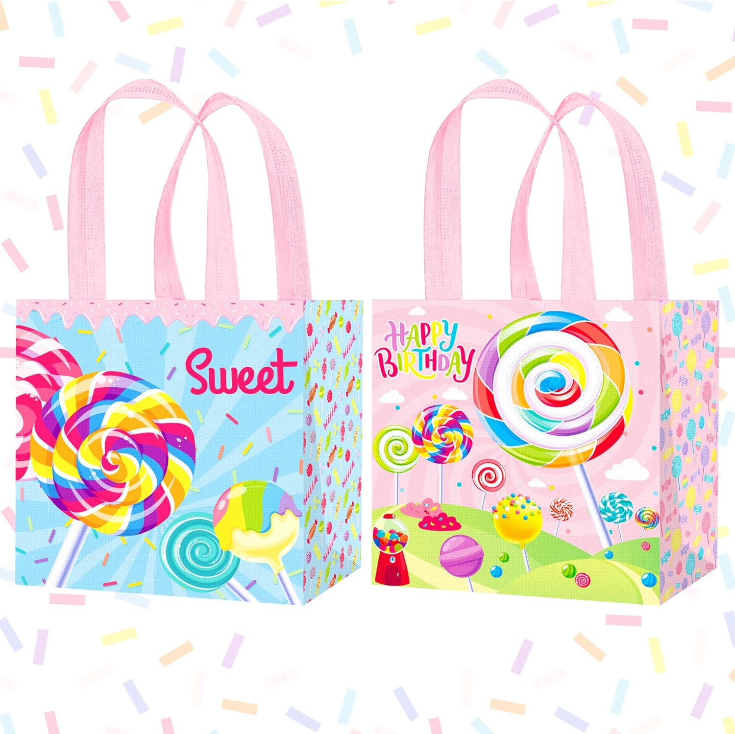 Umoni Candyland Party Goodie Bags 12Pcs Lollipop Treat Tote Bags With Handles