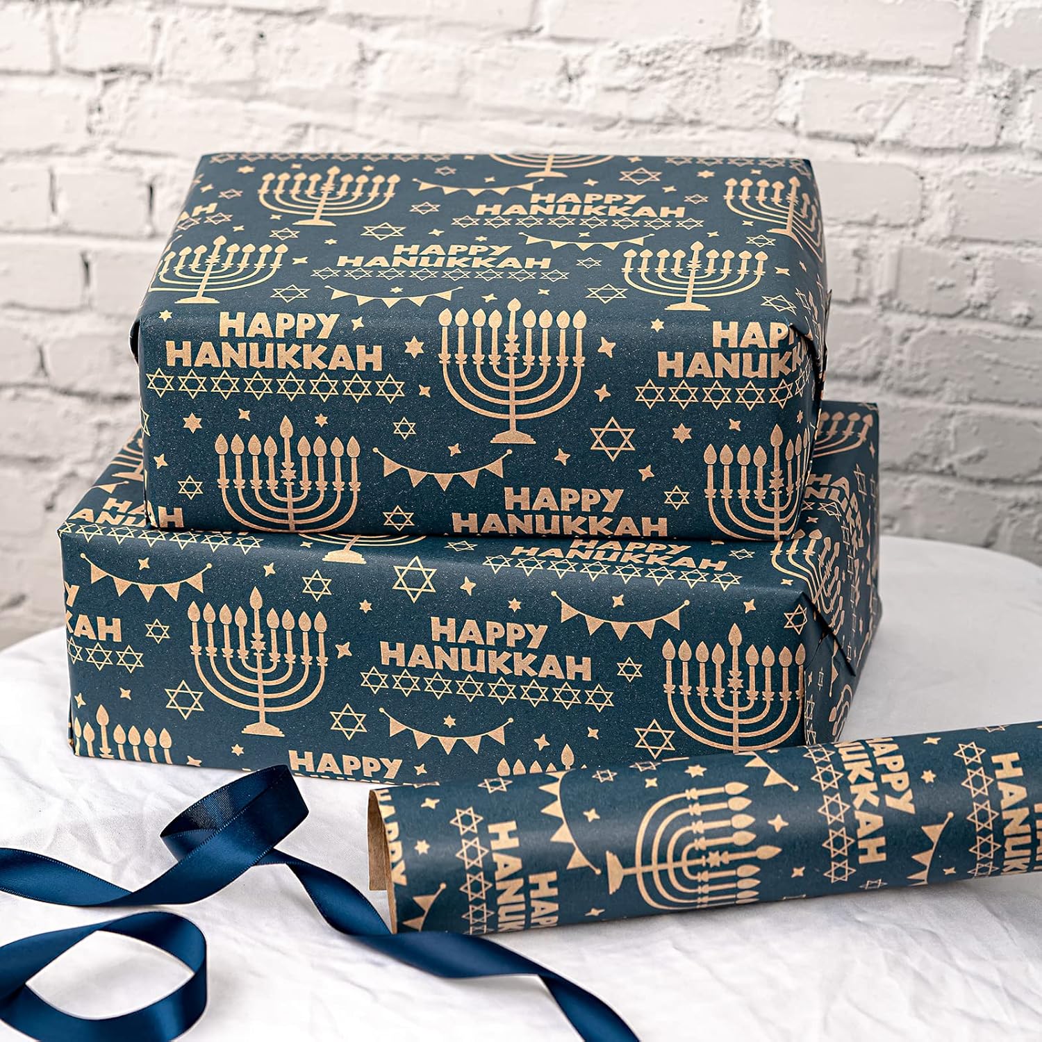 RUSPEPA Kraft Hanukkah Wrapping Paper Roll - Mini Roll - 17 Inches x 328 Feet