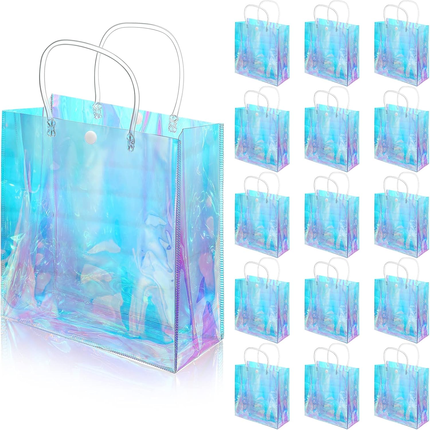 Sherr 16 Pcs Iridescent Holographic Gift Bags with Handles