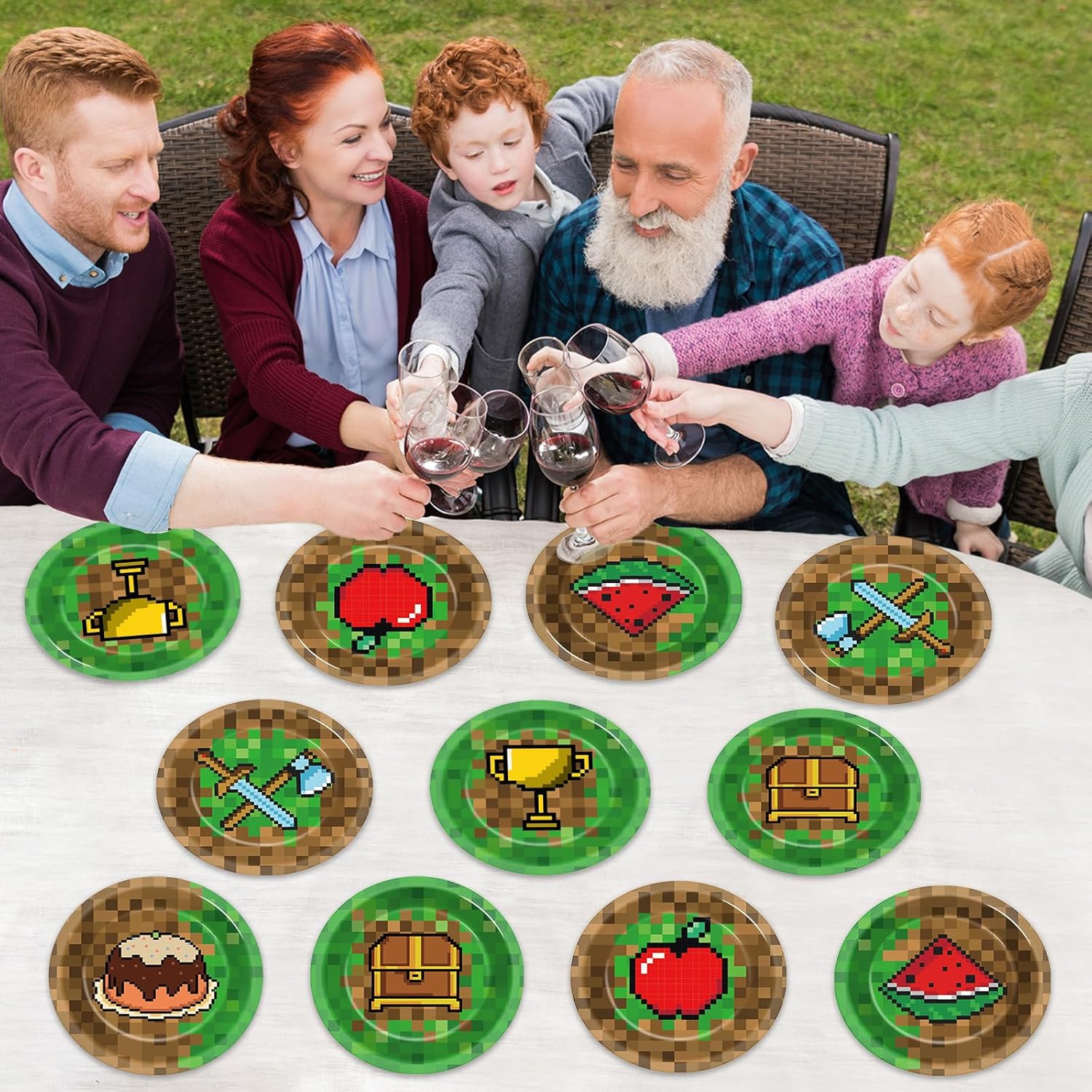 60Pcs Pixel Themed 7 Inch Party Plates for Gaming Events