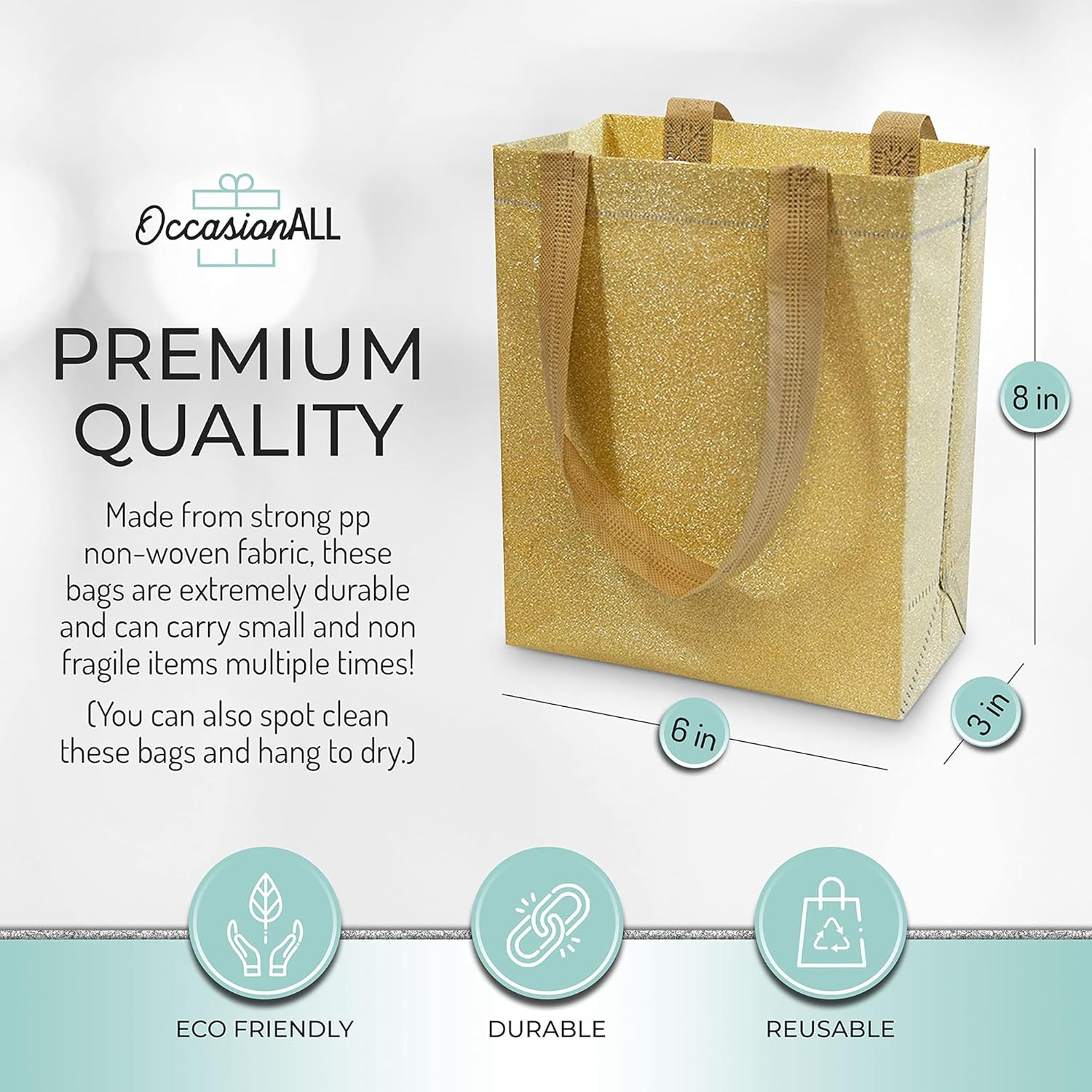 OccasionALL Gold Gift Bags 12 Pack with Handles