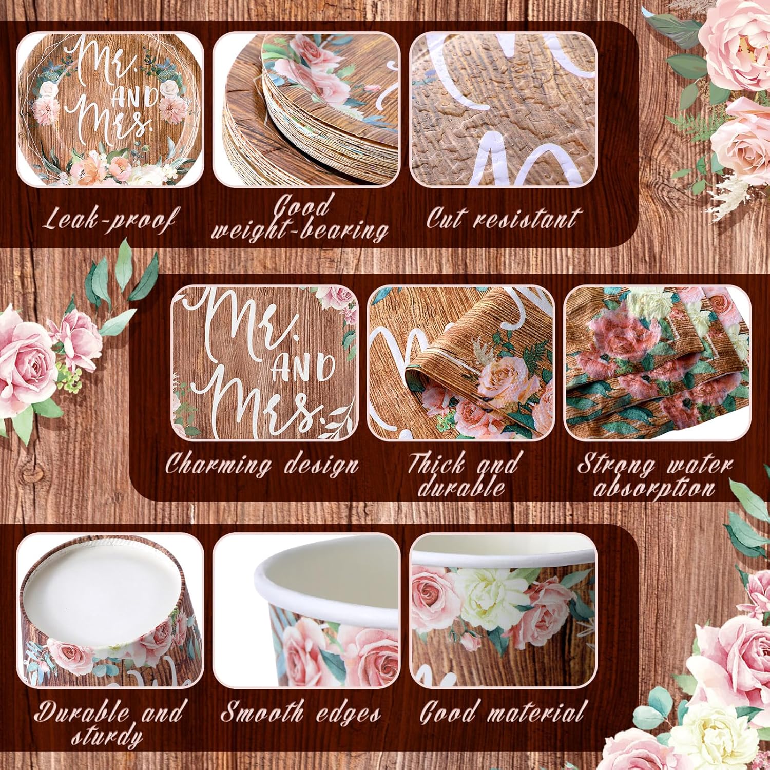 Zhehao 250 Pcs Retro Bridal Shower Tableware Set