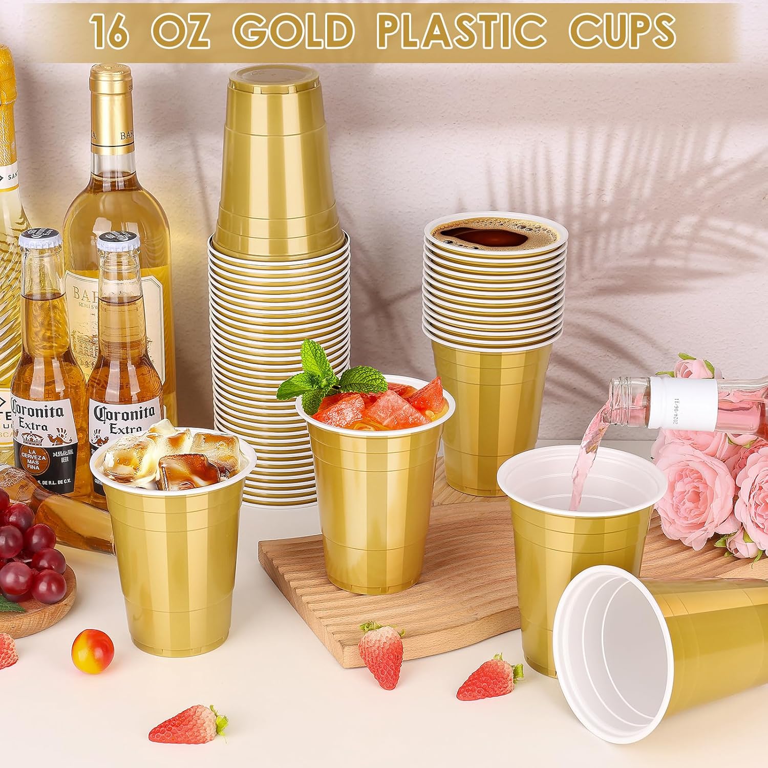 Dualshine 100 Pack 16 Oz Gold Plastic Cups for Parties