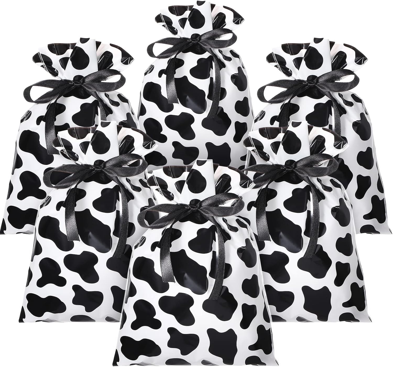 Tinlade 60 Piece 6x9 Inch Cow Cellophane Bags with 25 Yard Ribbon