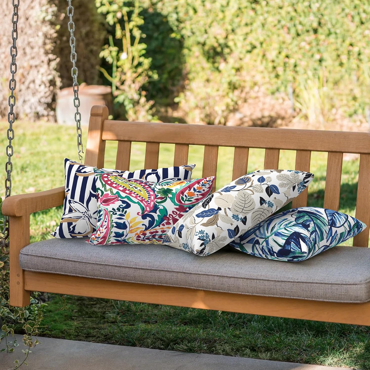 Vigour Paisley Lumbar Pillow Set 12x20 Inch Water Repellent Pack of 2