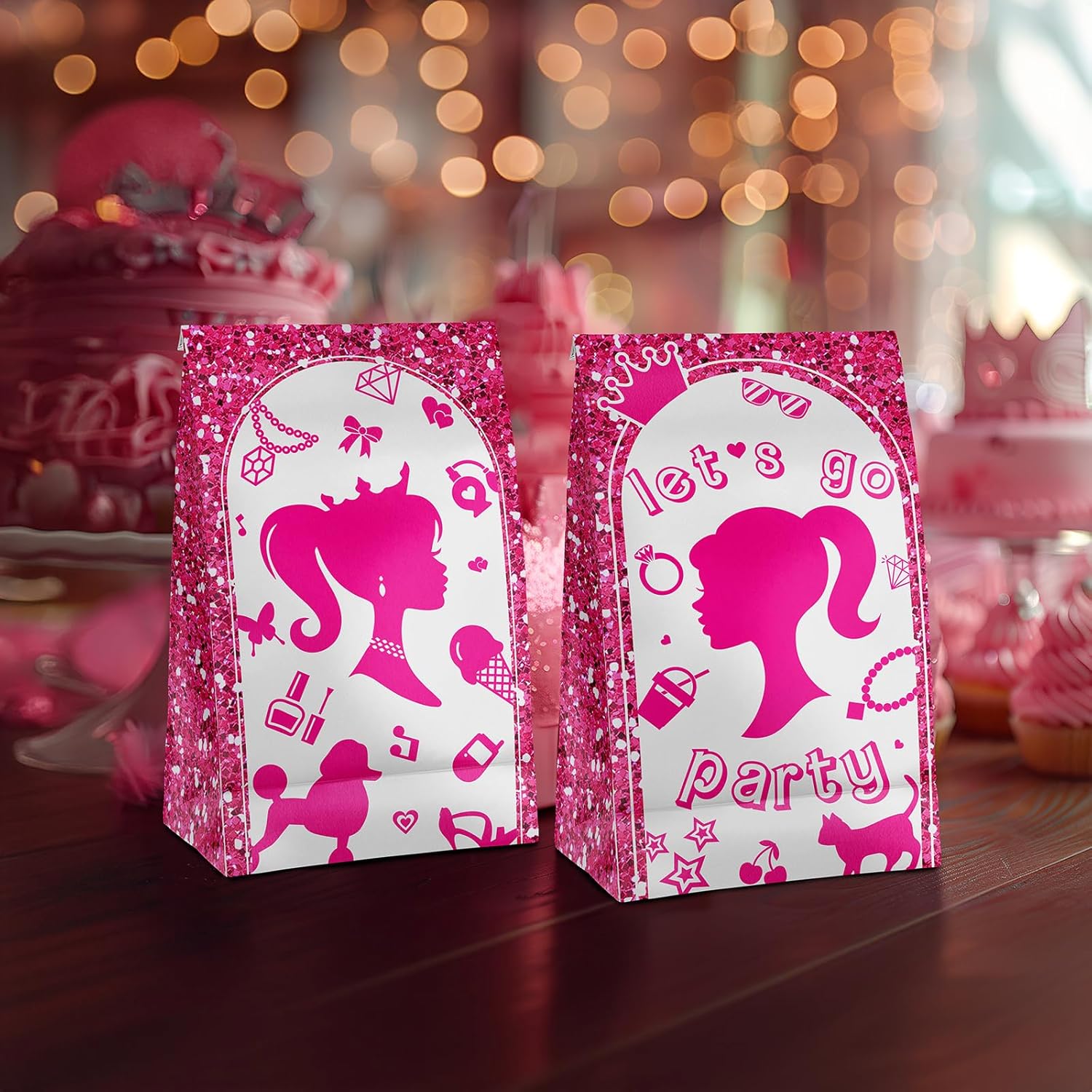 24 Pcs Pink Goodie Bags with Stickers for Girls