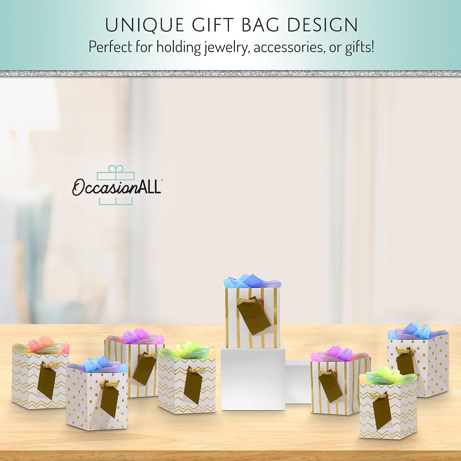 OccasionALL Mini Gold Gift Bags with Handles 12 Pack