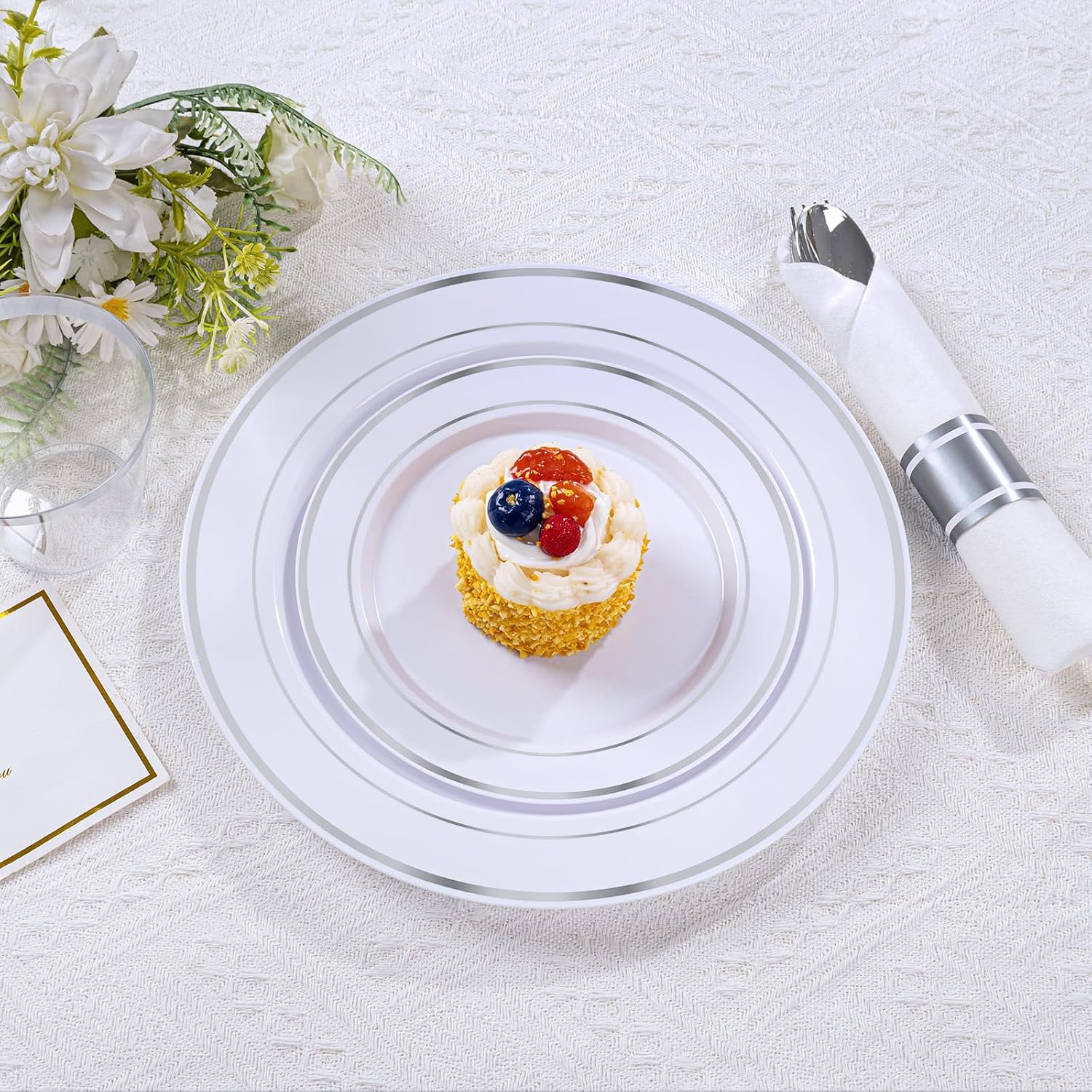 DaYammi 350PCS Silver Plastic Dinnerware Set for 50 Guests