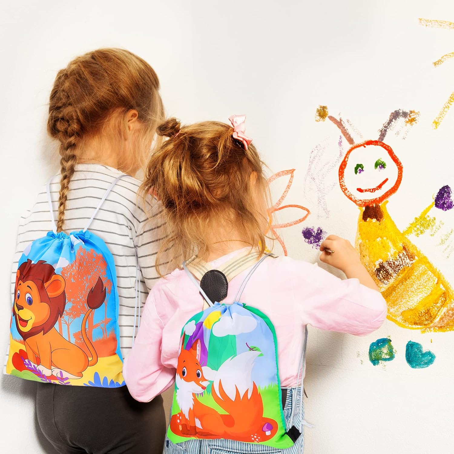 Gerrii 32 Piece Jungle Animal Drawstring Bags for Kids Birthday Party Supplies