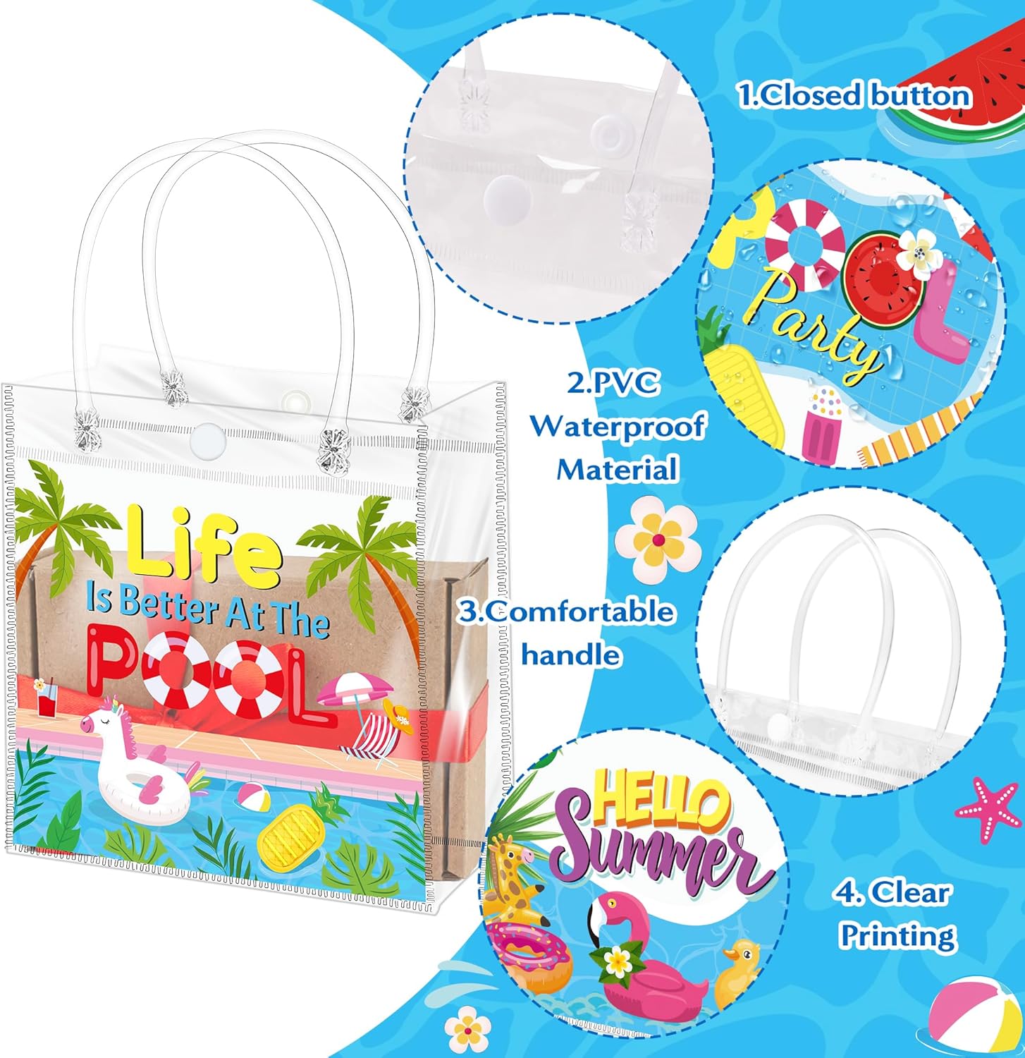H1vojoxo Summer Gift Bags 24PCS Clear PVC Tote Bags with Handles