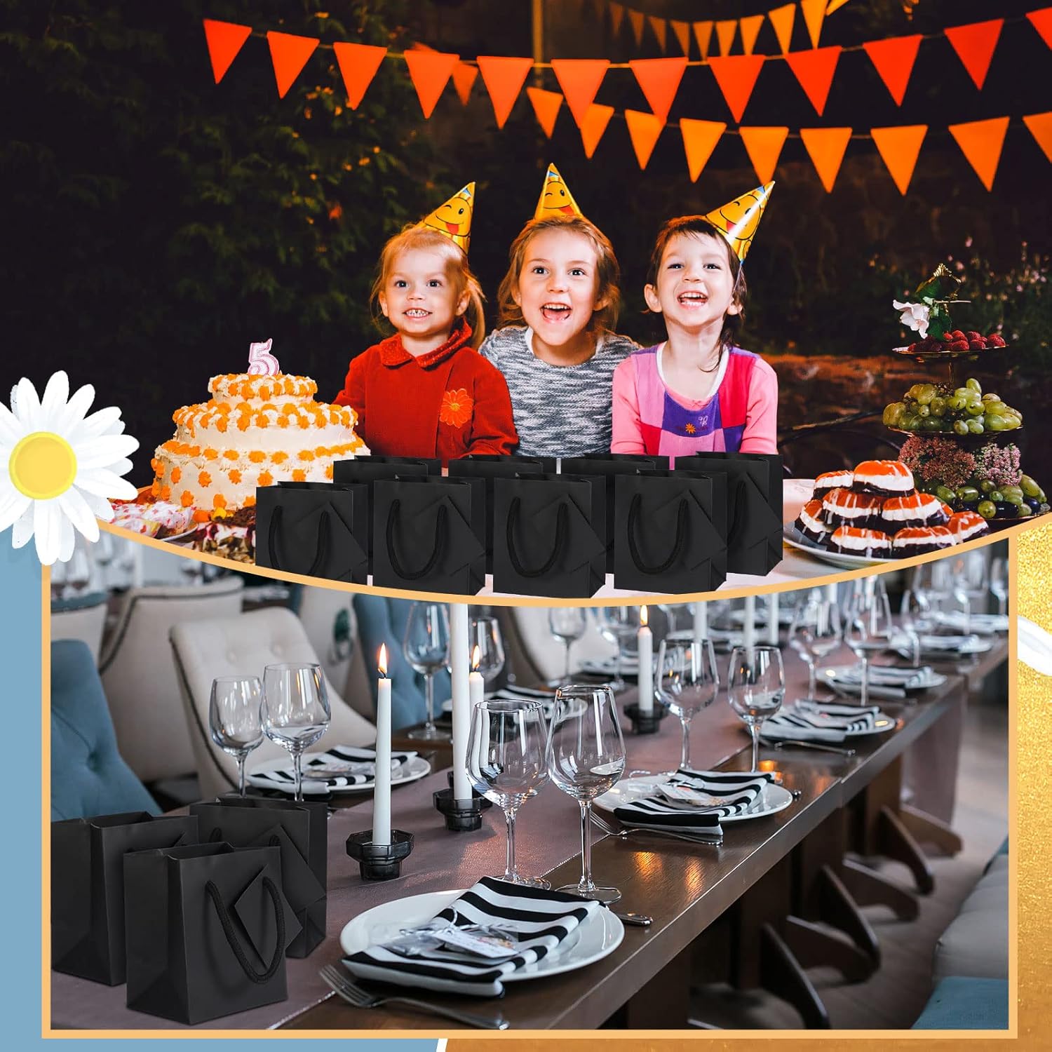 Sherr 100 Pack Mini Gift Bags with Handles Black