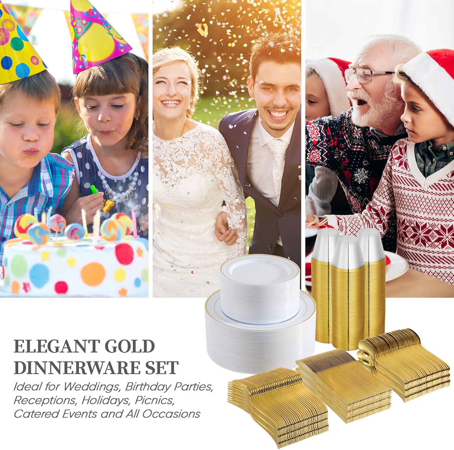 FOCUSLINE 600 Ct Gold Dinnerware Set for 100 Guests