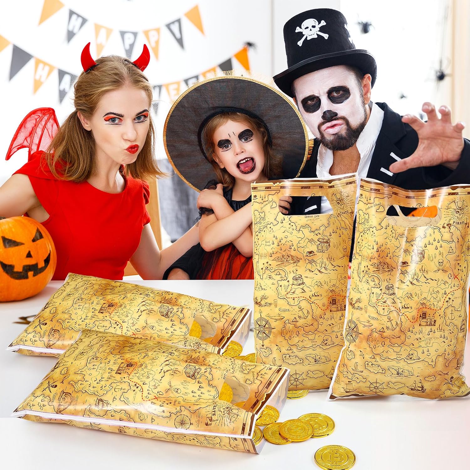 Pajean Pirate Party Favor Bags 100 Pcs Treasure Map Gift Wrapping