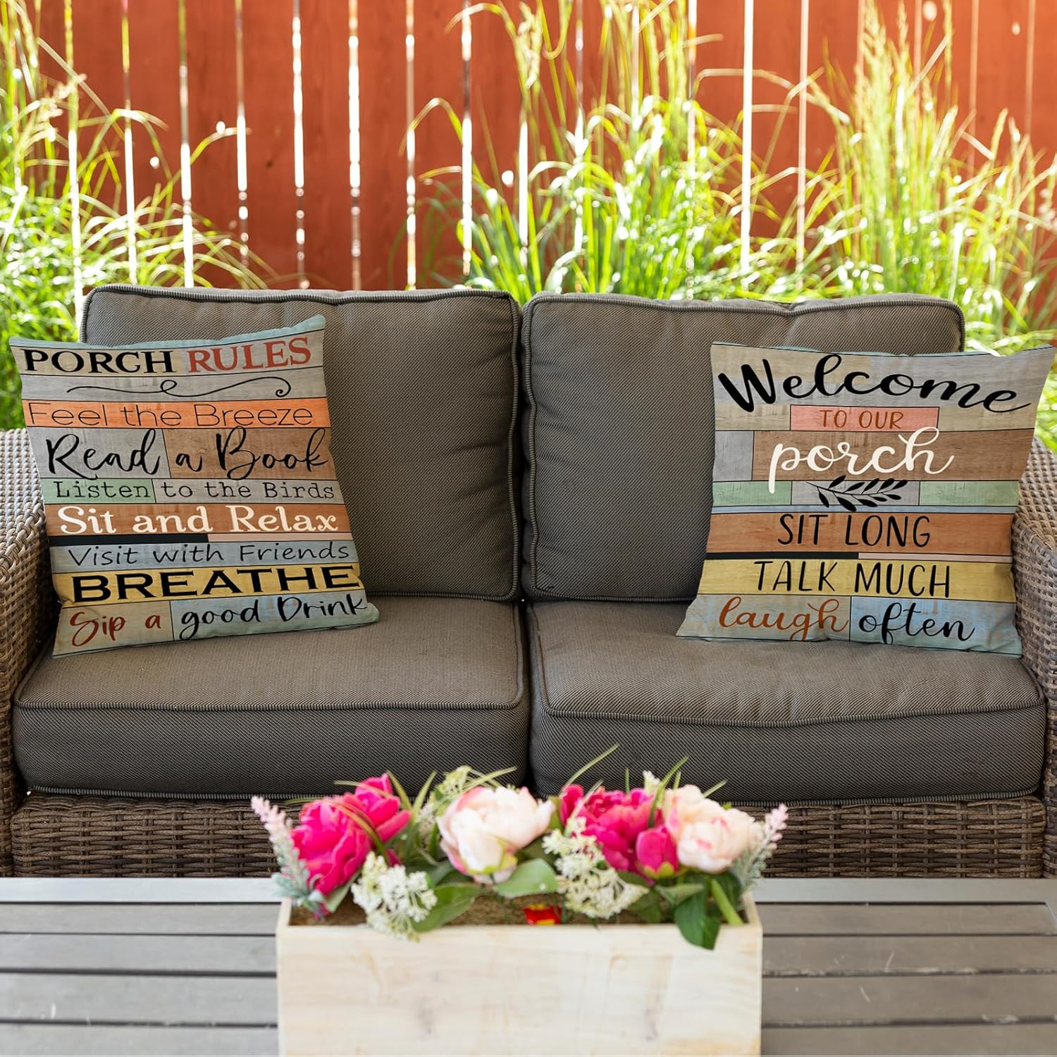 Jartinle Porch Rules Sign Pillow Covers Set of 2 Brown 16x16