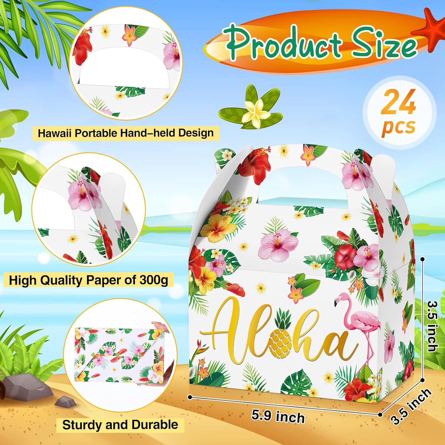 Glenmal 24 Pcs Tiki Luau Treat Boxes with Handles