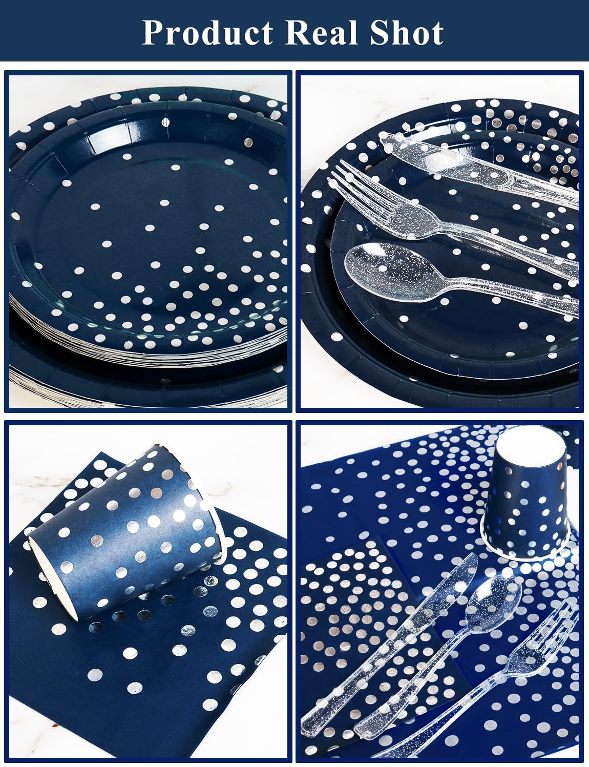 141-piece Navy Blue and Silver Party Supplies Set for 20 Guests