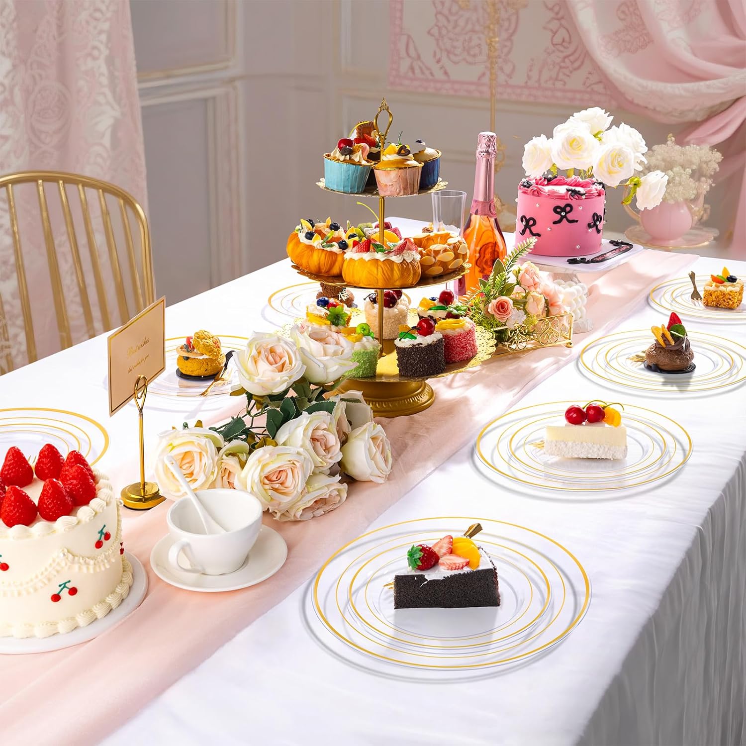 DaYammi 240Pcs Gold Appetizer Plates with Forks for Party and Wedding